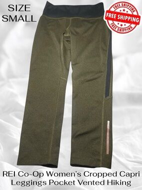 REI Co Op Olive Green & Black Womens Leggings Size Small Hiking FREE SHIPPING!